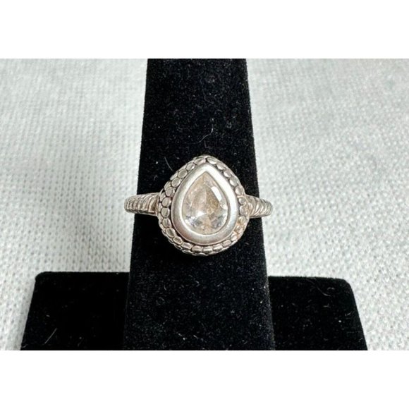 Estate Jewelry - Sterling Silver Ring with Faceted Teardrop CZ Set in Stamped Silver - Size 6.25